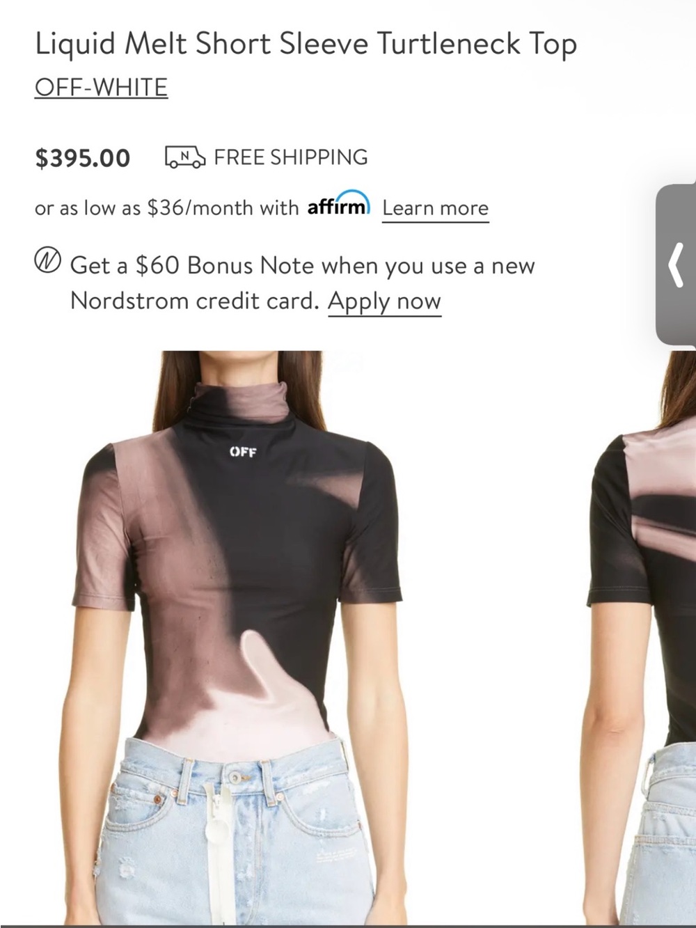 Off-White Short Sleeve Turtleneck Top in Black and Pinkish-Beige